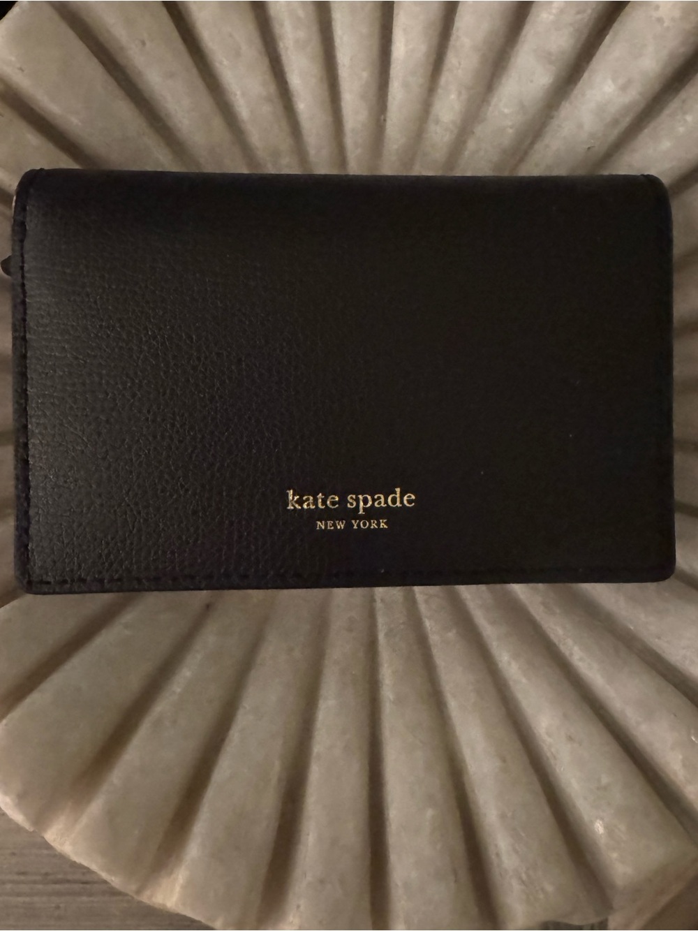 kate spade Black Leather Fold Wallet with Gold Logo